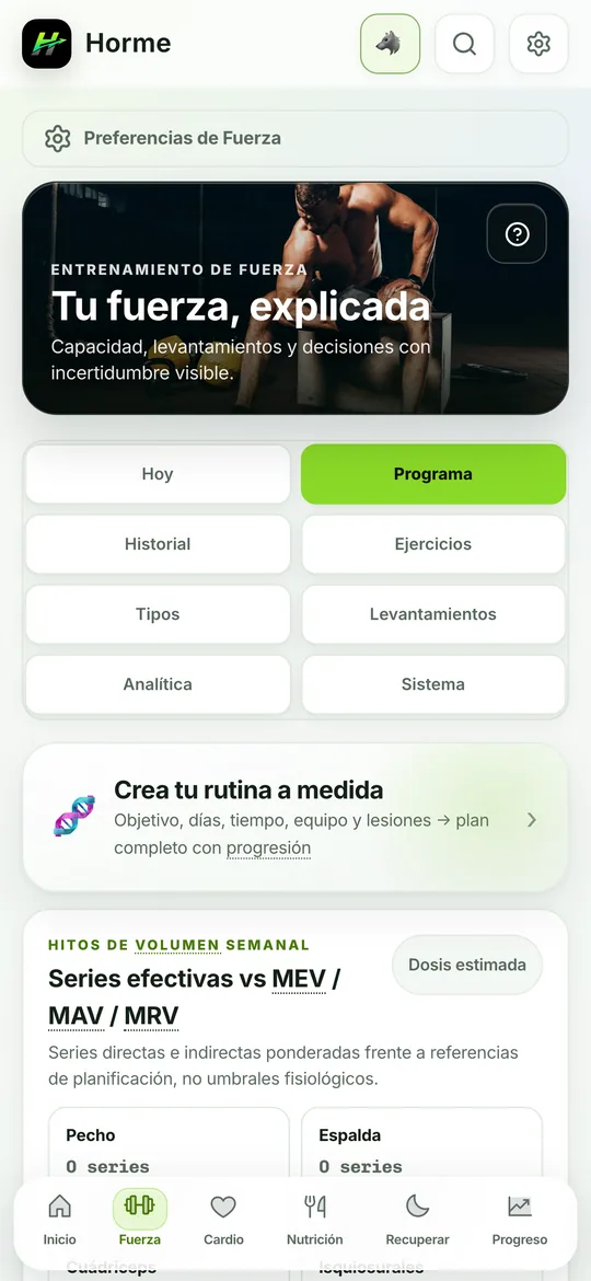 Plan de entrenamiento de Horme